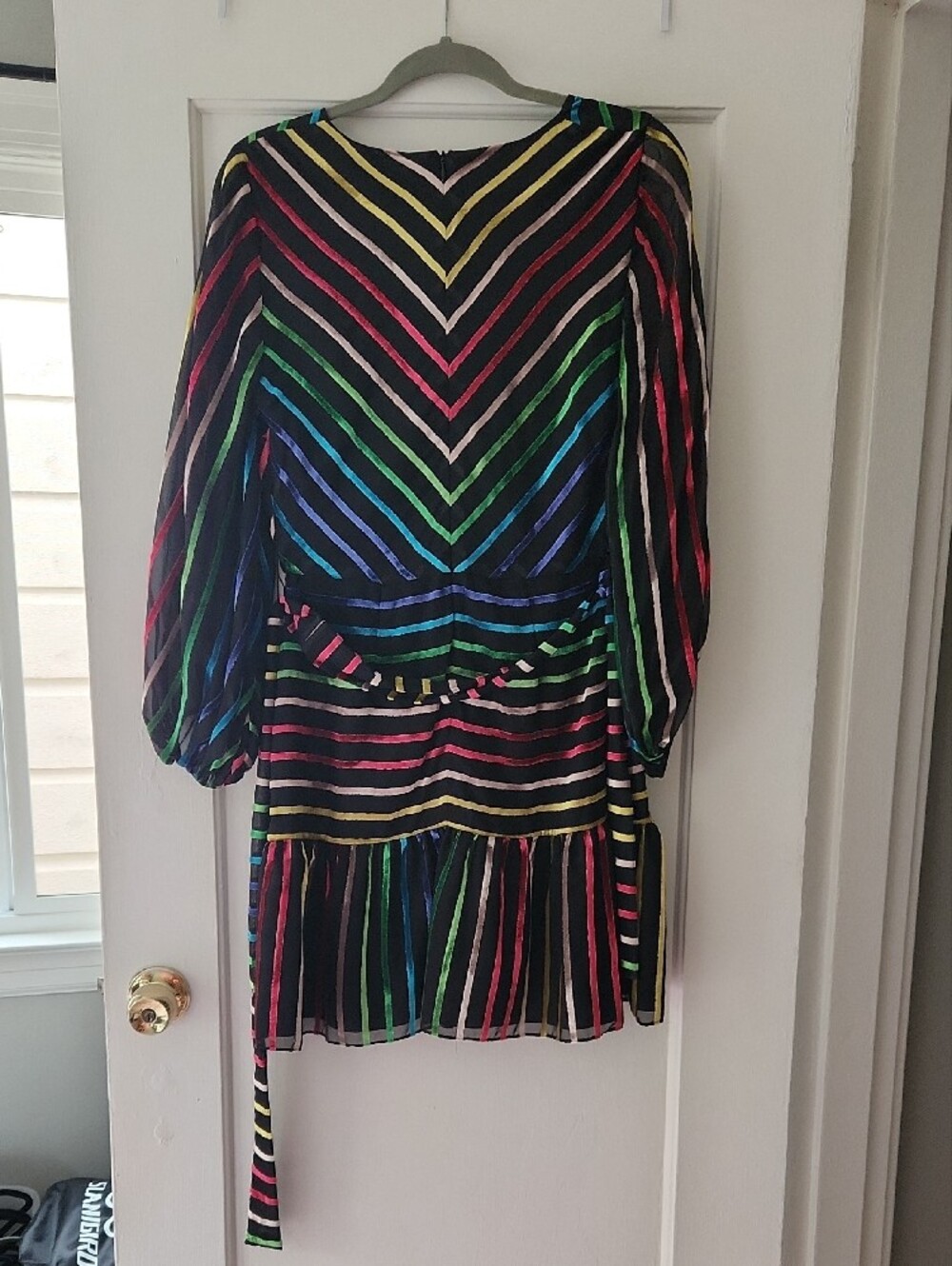 Amanda Uprichard Rainbow Velvet Striped Long Sleeve Mini Dress - Size Medium/8 - Picture 4 of 6